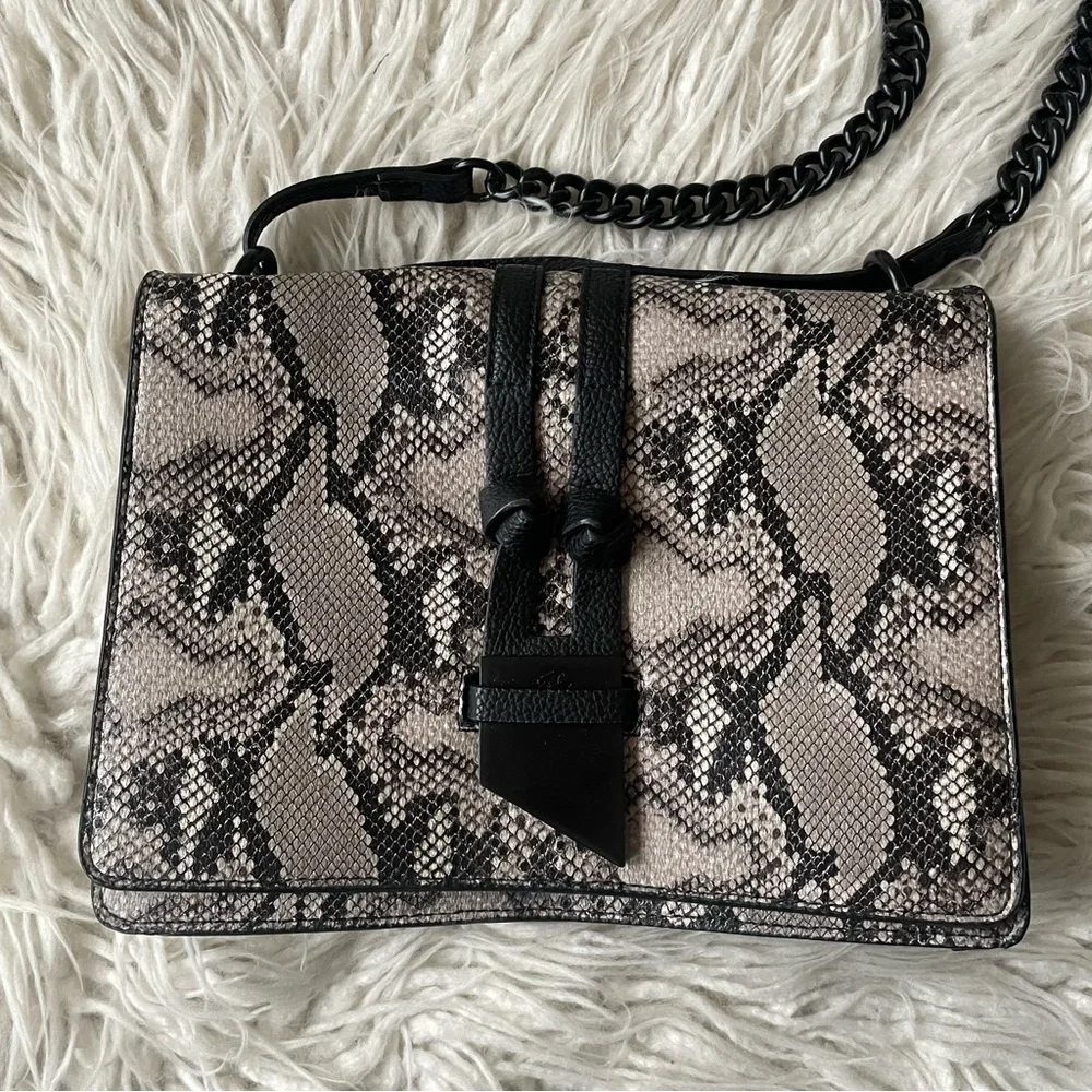 Foley + Corinna Grey Black Faux Snakeskin Leather Chain Link Cross Body Bag NWOT